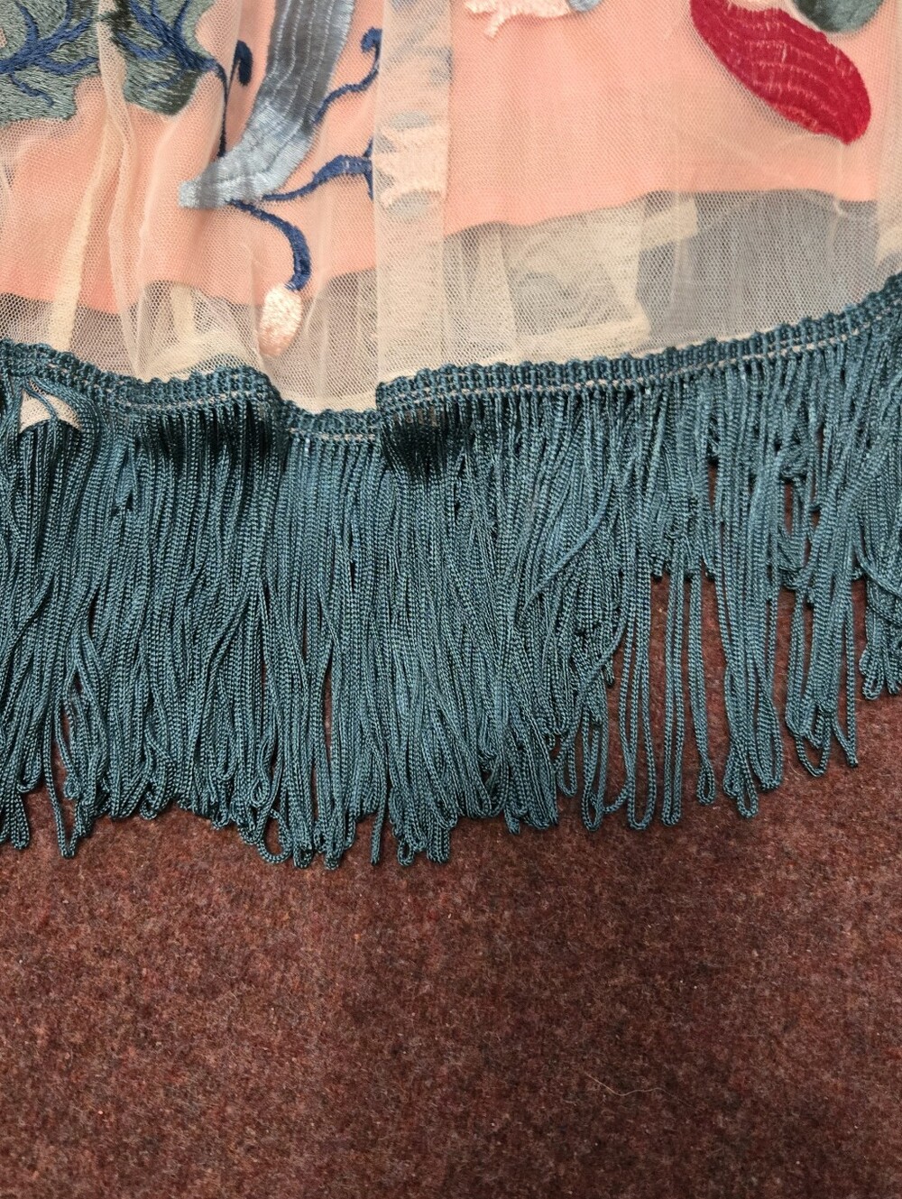 Anthropologie Akemi + Kin Fringed Tulle Skirt Pastel Peach Intricate Floral 12 - Picture 4 of 11